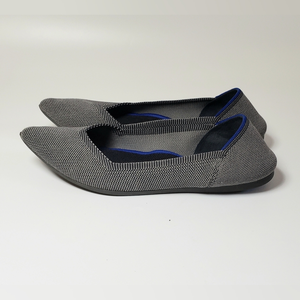Rothy's Gray Pointed Knit Flats with Blue Trim